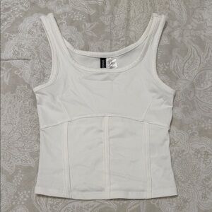 Divided White Ribbed Tank Top with Scoop Neck